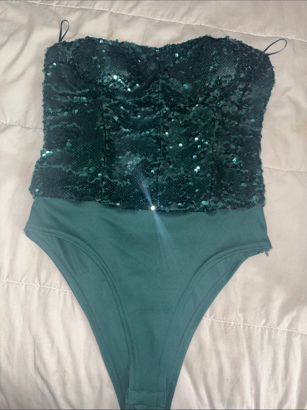 Sequined Strapless Emerald Bodysuit medium